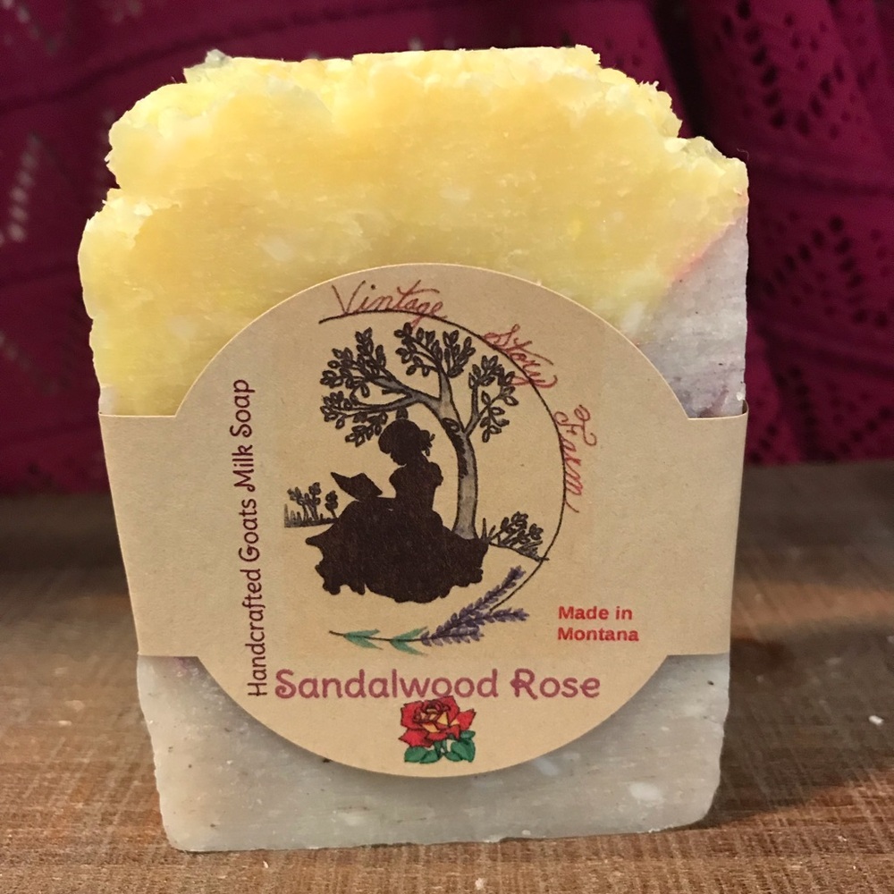 Vintage Sandalwood Rose Goat Milk Soap - Yellow and Cream